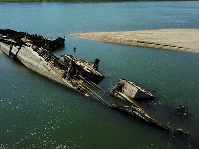 Danube water levels drop exposed wrecks of German warships sunken in 1944 